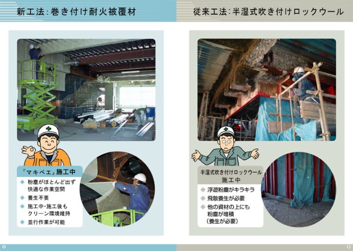 吹き付けロックウール工法との比較イメージはこちら